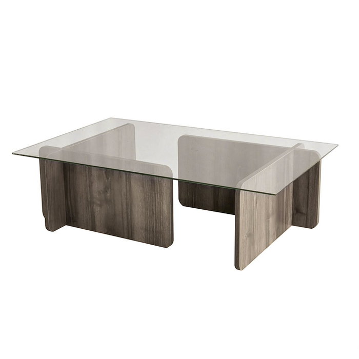 Hanah Home Mesa de centro Escape en Nogal con cristal templado Hanah Home Mesa de centro Escape en Nogal con cristal templado